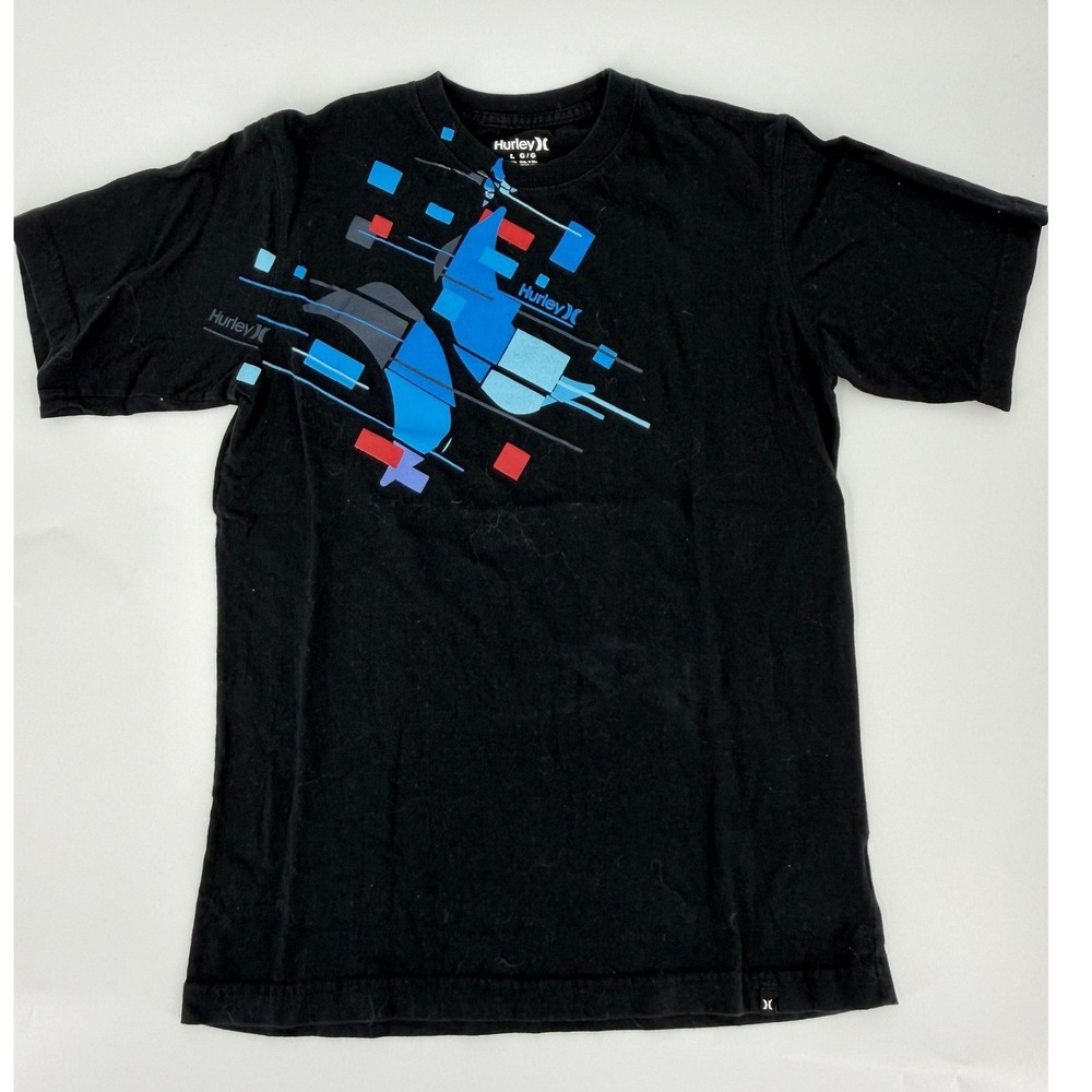 Hurley Graphic Tee Shirt Modern Kids Large Black Blue Red Geometric Surf Skater